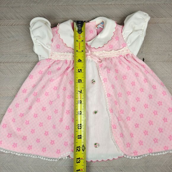 Vintage Catton Candy Baby Girl Dress 0-6 mo Pink White Floral Lace Accents - Picture 5 of 6